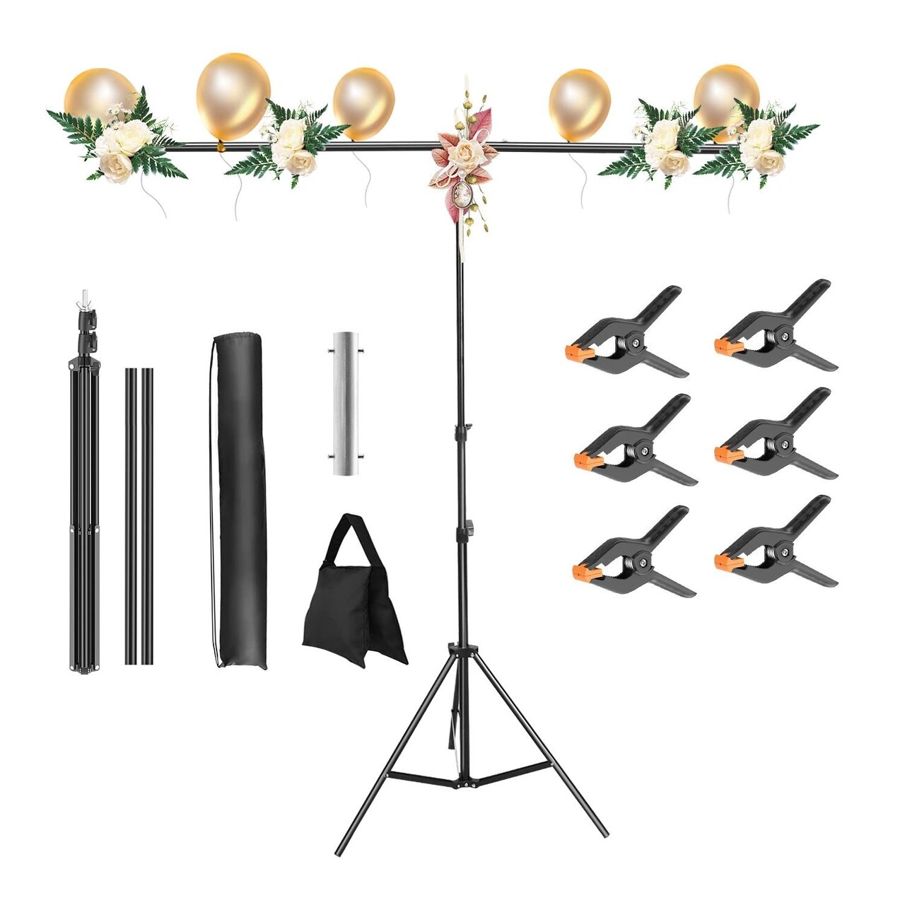 Edge Collections -5' x 6.5'-Black-Adjustable T-Shape Photography Backdrop Stand with Clamps-1 pcs